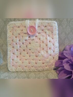 Handmade Crochet Granny Square Pouch in White and Light Pink
